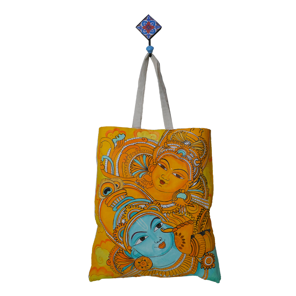 Exquisite hand-painted Cloth Bag with an original Kerala Mural design by Penkraft